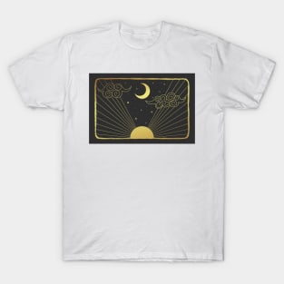 Gold and Black and Sun/ moon Illustration T-Shirt